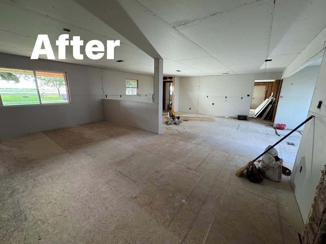 The same interior after new drywall and finish work